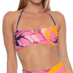 Trina Turk Breeze Multi Beach Twist-Front Bandeau Swim Bikini Top Size 14